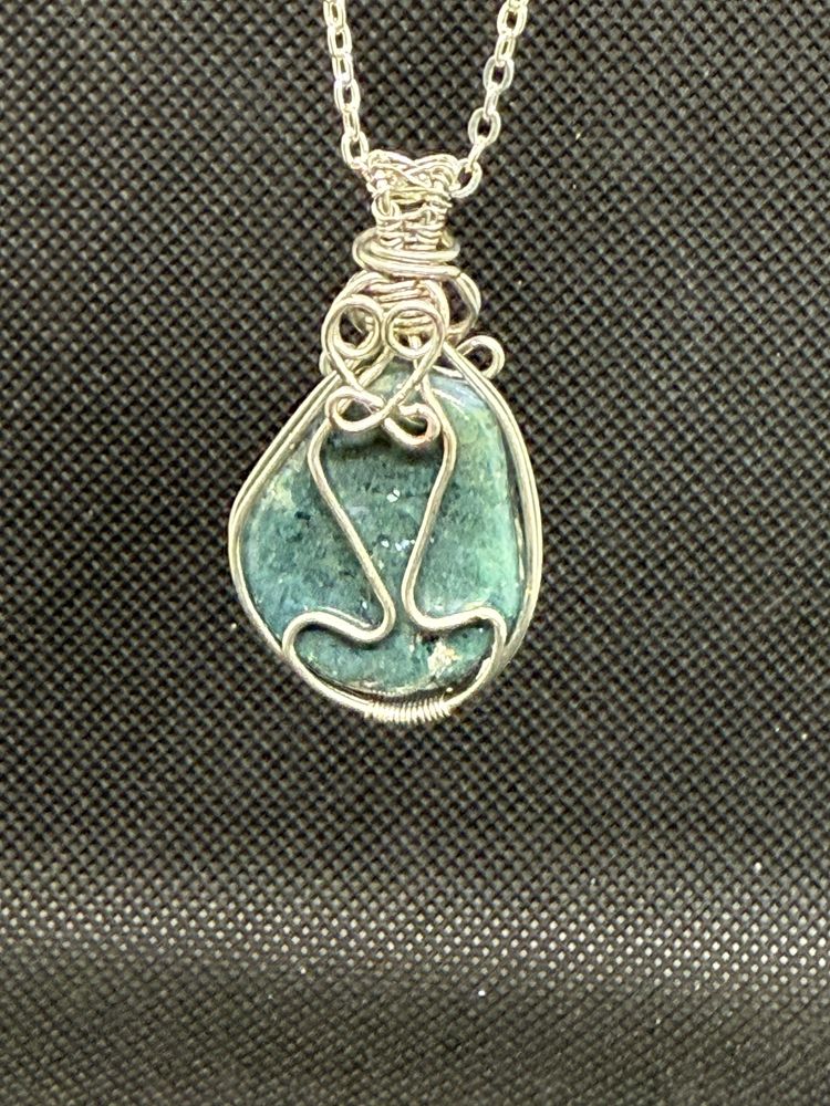 Wire Wrapped Green Jasper Necklace