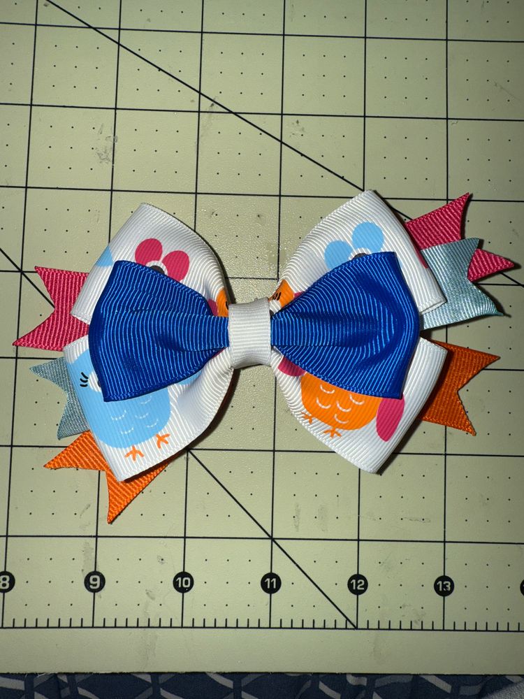 Orange, Blue, & Pink Owls Basic Bow