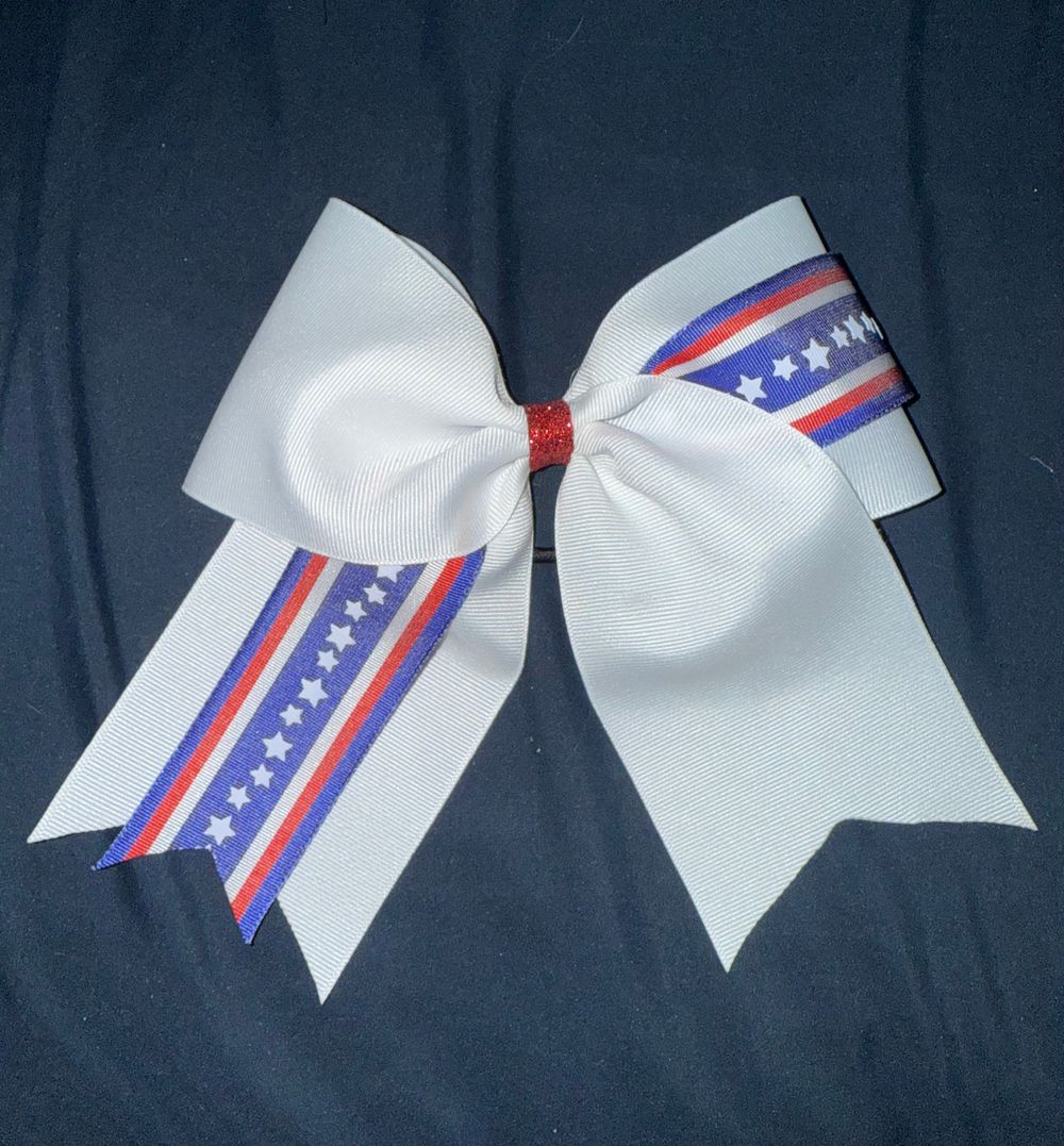 White with Red/White/Blue Stripes and Stars Cheer Bow