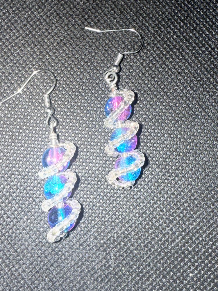 Blue & Purple Crackled Sphere Dangle Earrings 