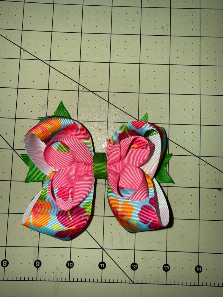 Hawaiian & Pink Double Layer Twisted Bow