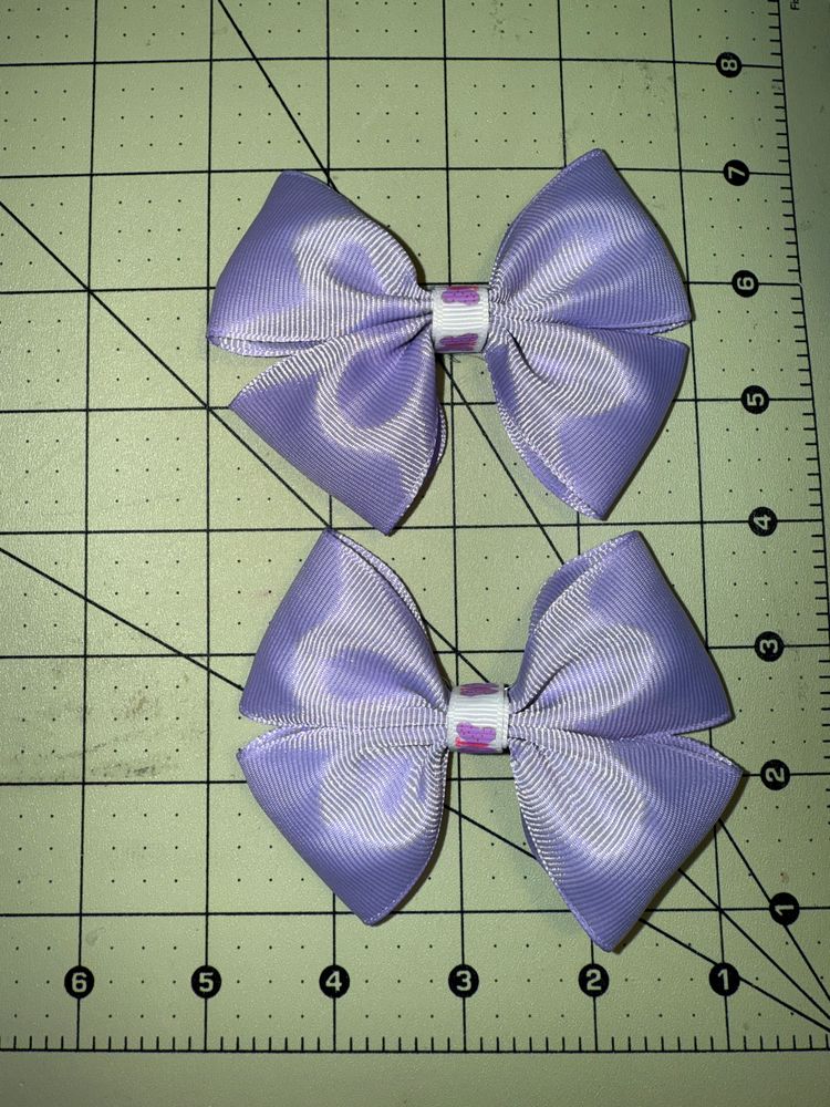 Light Purple with White Butterfly Center Pigtail Bows
