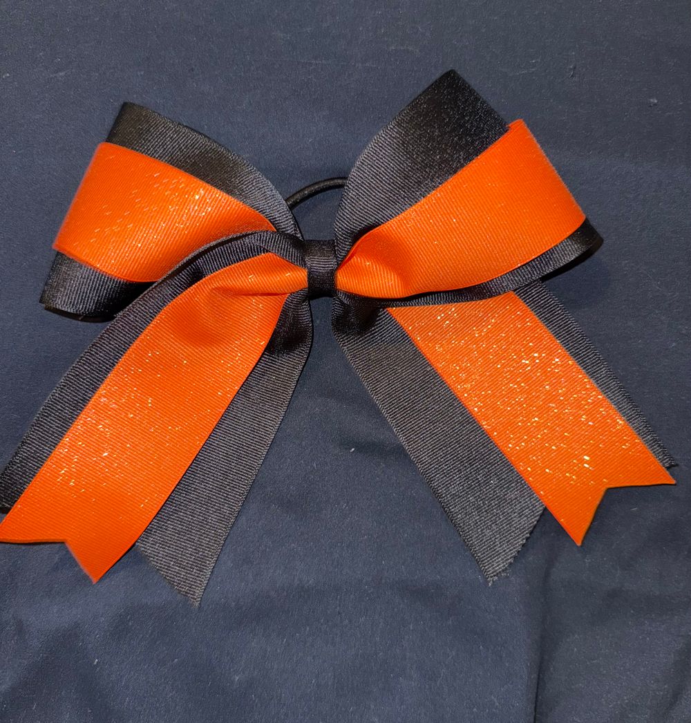 Black with Orange Stripe Cheer Bow