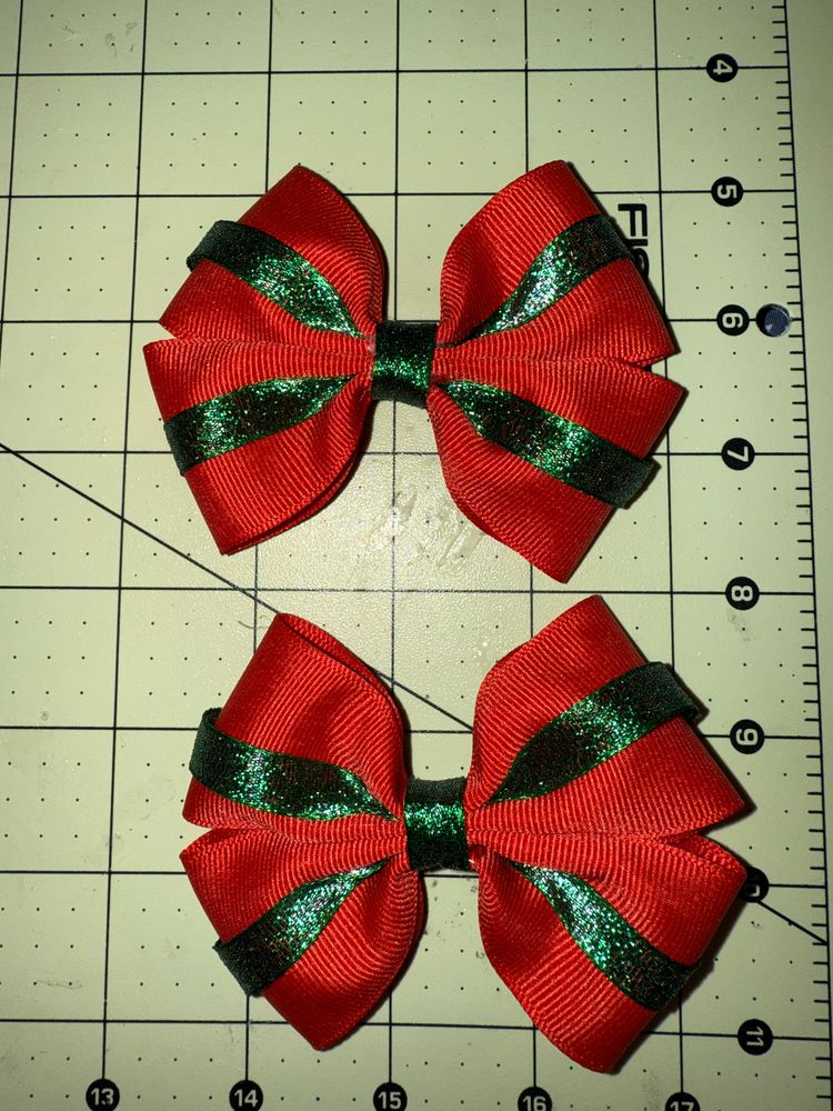 Red with Shimmery Green Accent & Center Pigtail Bows
