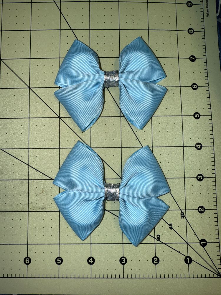 Powder Blue with Shimmery Silver Center Pigtail Bows