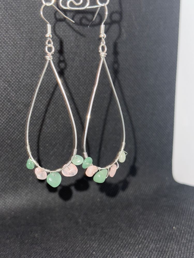 Green Aventurine & Rose Quartz Teardrop Dangle Earrings
